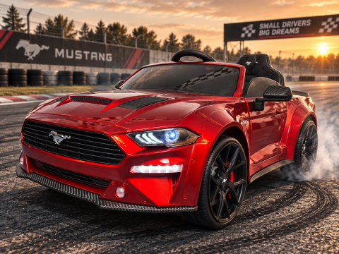 Mașinuțe electrice 24V - Mașină electrică Ford Mustang 24V, licență oficială – Drift & Telecomandă, roșu metalic premium