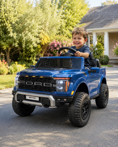 Mașinuțe electrice 24V - Mașină electrică Ford Raptor 24V Albastru, 2 Locuri, licență oficială – Telecomandă 2.4G, Scaun Piele
