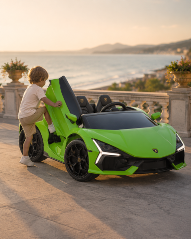 Mașinuțe electrice 24V - Mașină electrică Lamborghini Revuelto 24V Verde, 2 Locuri, licență oficială – Uși Vertical, Telecomandă 2.4G