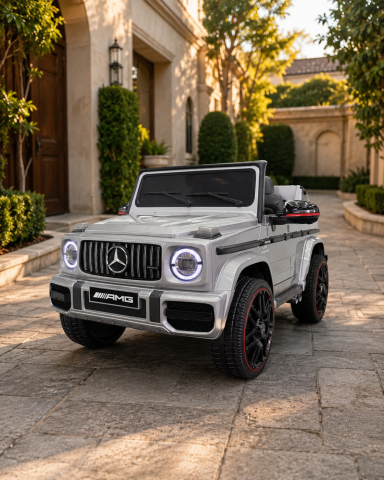 Mașinuțe electrice 12V - Mașină electrică Mercedes G63 AMG 12V Gri Metalic, Licență Oficială – 4 Motoare, Telecomandă 2.4G