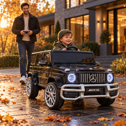 Mașinuțe electrice 24V - Mașină electrică Mercedes G63 AMG 24V Negru Metalic, 2 Locuri, Licență Oficială – Telecomandă 2.4G