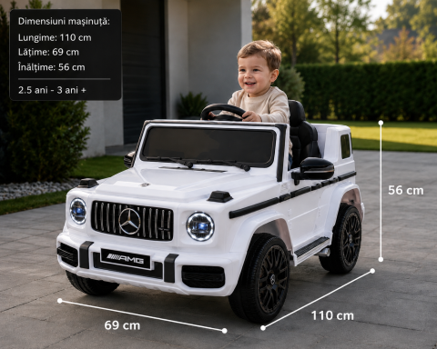 Mașină Electrică pentru Copii Mercedes-Benz G63 AMG 12V Alb Perlat – 4 Motoare, Telecomandă 2.4G, Roți Cauciuc, Scaun Piele | 3 Ani+ [9]