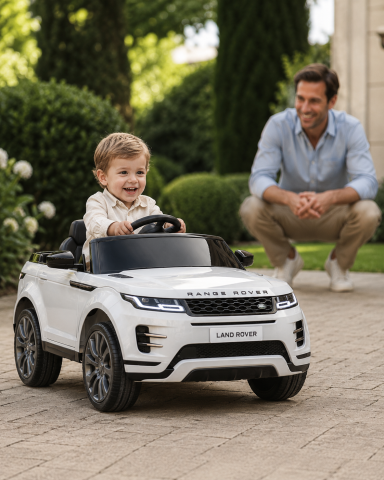 Mașinuțe electrice 12V - Mașină Electrică pentru Copii Range Rover Evoque 12V 10Ah Alb – 4 Motoare, Suspensii, Telecomandă 2.4G, Roți Cauciuc, Scaun Piele | 3 Ani+