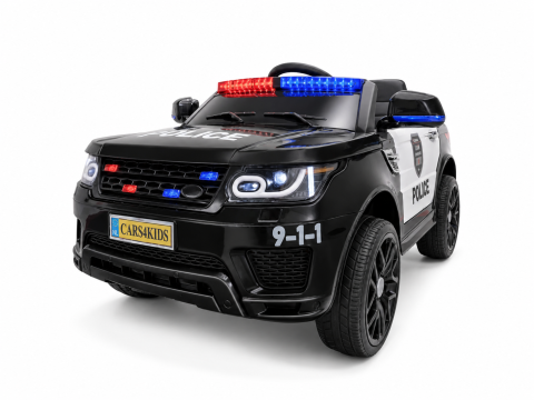 Mașină Electrică Poliție 12V pentru Copii, Negru – Telecomandă 2.4G, Girofar și Sirenă, Scaun Piele | 3-5 Ani [2]