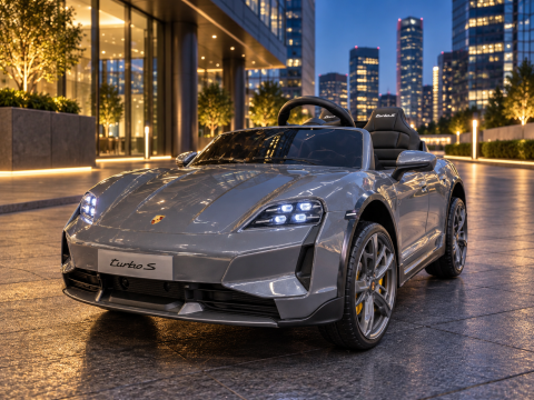 Mașină electrică Porsche Taycan Turbo S 24V Gri, 2 Locuri, licență oficială – Telecomandă 2.4G, Scaun Piele [1]