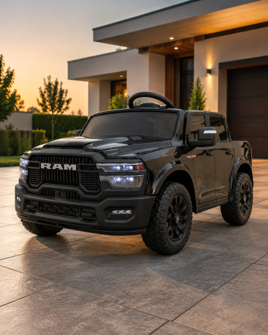 Mașinuțe electrice 12V - Mașinuță Electrică Copii Dodge RAM Pick-up 12V, Telecomandă, Bluetooth, Șa Piele, Soft Start, Negru