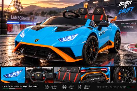 Mașinuțe electrice 12V - Mașinuță Electrică Copii Lamborghini Huracan STO 12V, Funcție Drift, Telecomandă 2.4G, Bluetooth, USB, Șa Piele, 3-5 ani