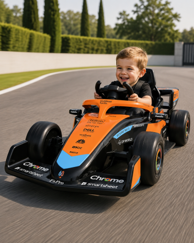 Mașinuțe electrice 12V - Mașinuță Electrică McLaren Formula 1 12V Portocaliu – Licență Oficială McLaren, Bluetooth, Telecomandă 2.4G, Scaun Piele | 3-5 Ani, Max. 30 kg