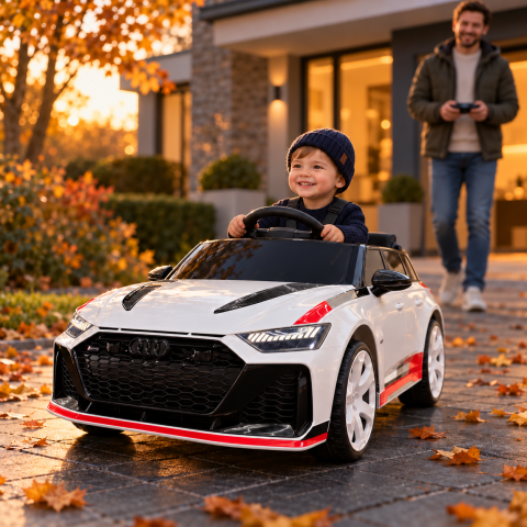 Mașinuțe electrice 12V - Mașinuță electrică pentru copii Audi RS6 Avant GT 12V Alb/Roșu 112x61x47cm – licență oficială Audi, telecomandă parentală și soft start