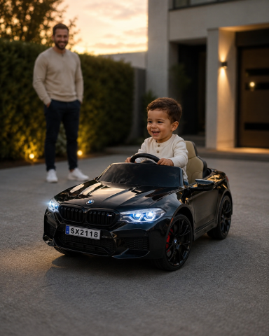 Mașinuțe electrice copii premium - Mașinuță Electrică pentru Copii BMW M5 24V Negru Metalic – Suspensii, Bluetooth, Scaun Reglabil, Telecomandă 2.4G, Roți EVA | 3 Ani+, Max. 30 kg