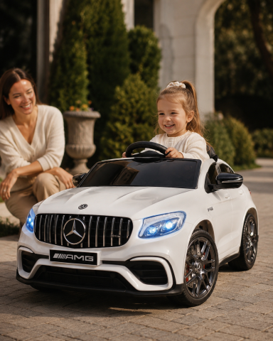 Mașinuțe electrice 12V - Mașinuță Electrică pentru Copii Mercedes-Benz GLC 63 AMG 12V Alb – 4 Motoare, Suspensii, Bluetooth, Telecomandă 2.4G | 3 Ani+, Max. 30 kg