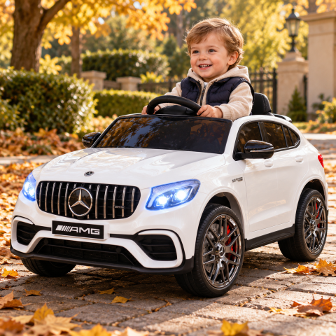 Mașinuțe electrice 12V - Mașinuță Electrică pentru Copii Mercedes-Benz GLC 63 AMG 12V Alb – 4 Motoare, Suspensii, Bluetooth, Telecomandă 2.4G | 3 Ani+, Max. 30 kg