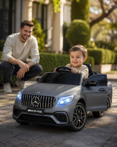 Mașinuțe electrice 12V - Mașinuță Electrică pentru Copii Mercedes-Benz GLC 63 AMG 12V Gri Mat – 4 Motoare, Suspensii, Bluetooth, Telecomandă 2.4G | 3 Ani+, Max. 30 kg