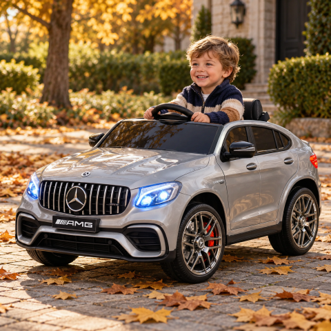 Mașinuțe electrice 12V - Mașinuță Electrică pentru Copii Mercedes-Benz GLC 63 AMG 12V Gri Mat – 4 Motoare, Suspensii, Bluetooth, Telecomandă 2.4G | 3 Ani+, Max. 30 kg