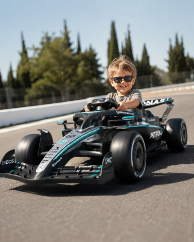 Mașinuțe electrice 12V - Mașinuță Electrică pentru Copii Mercedes Formula 1 12V Negru – 2 Motoare 35W, Bluetooth, Telecomandă 2.4G, Roți EVA | 3-5 Ani, Max. 30 kg