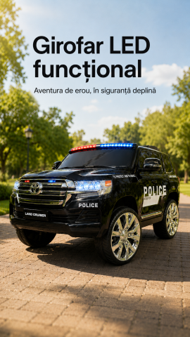 Mașinuță Electrică Toyota Land Cruiser Police 24V Negru – Licență Oficială Toyota, Girofar LED, Telecomandă 2.4G | 3-5 Ani [1]