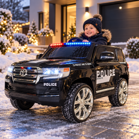 Mașinuță Electrică Toyota Land Cruiser Police 24V Negru – Licență Oficială Toyota, Girofar LED, Telecomandă 2.4G | 3-5 Ani [1]
