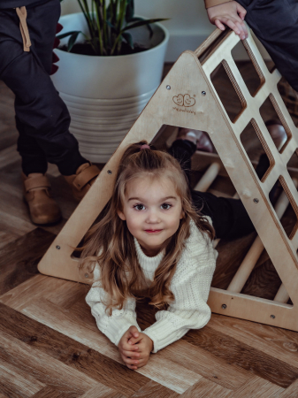MeowBaby® Triunghi Pikler din lemn pentru catarare, Scara pentru copii Montessori, naturala [1]