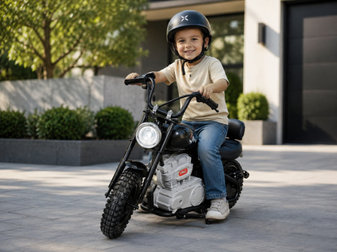 Motocicletă Chopper Electrică Copii Cars4Kids 24V 250W, 20km/h, Șa Piele, Roți Cauciuc, Lumini LED, 6+ ani [2]