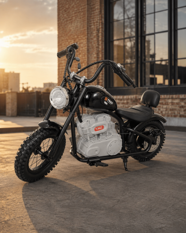 Motocicletă Chopper Electrică Copii Cars4Kids 24V 250W, 20km/h, Șa Piele, Roți Cauciuc, Lumini LED, 6+ ani [0]