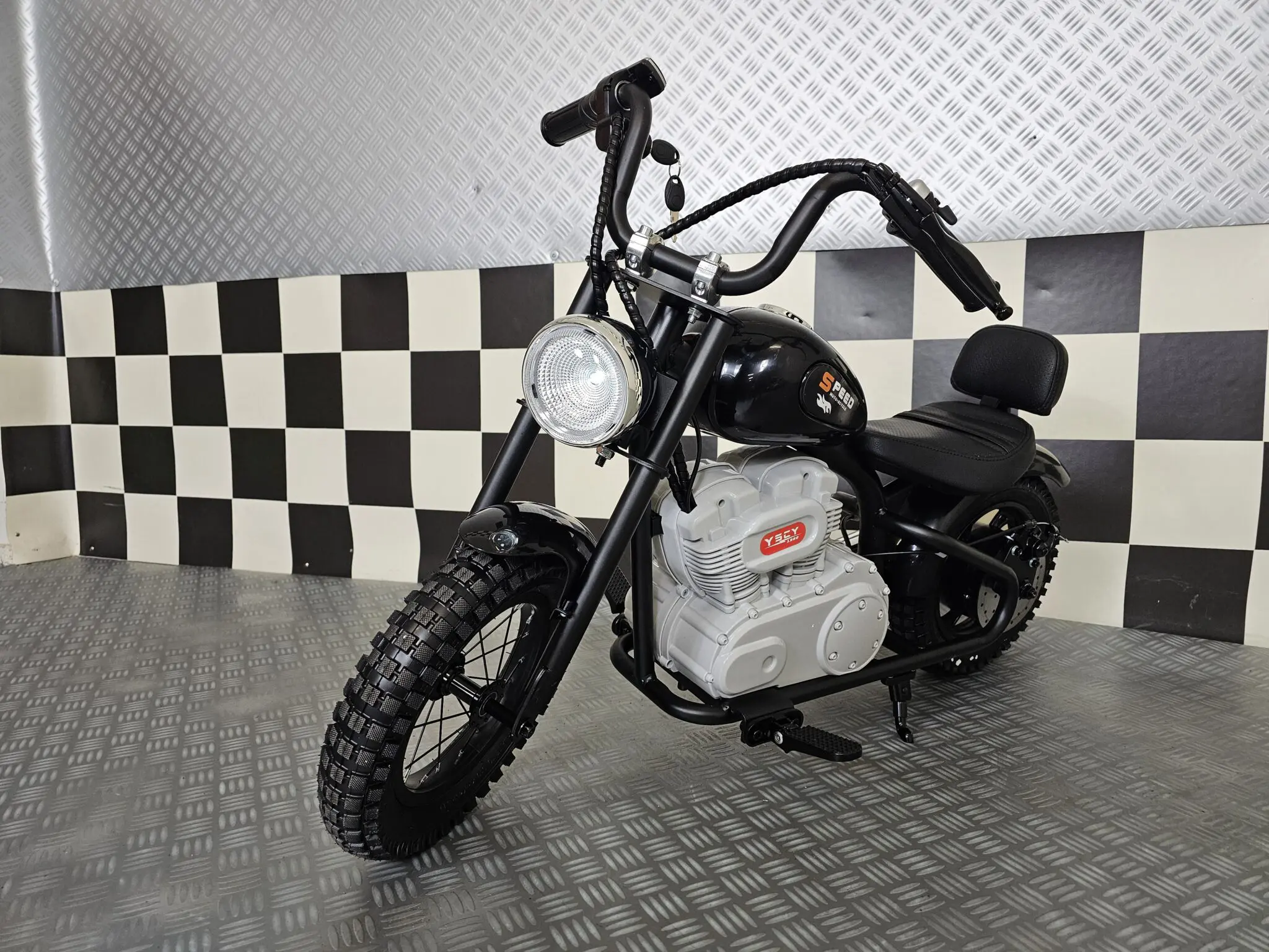 Motocicletă Chopper Electrică Copii Cars4Kids 24V 250W, 20km/h, Șa Piele, Roți Cauciuc, Lumini LED, 6+ ani [15]