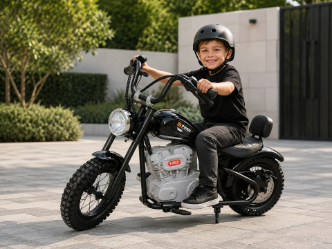Motocicletă Chopper Electrică Copii Cars4Kids 24V 250W, 20km/h, Șa Piele, Roți Cauciuc, Lumini LED, 6+ ani [1]