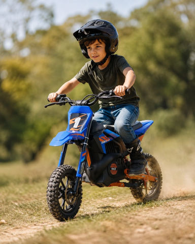 Mașinuțe electrice copii premium - Motocicletă Electrică Cross pentru Copii X-Bike 24V Albastru – Motor 250W, 2 Viteze 14/22 km/h, Roți Pneumatice, Suspensii | 6-14 Ani, Max. 65 kg