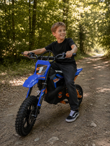 Mașinuțe electrice copii premium - Motocicletă Electrică Cross pentru Copii X-Bike 24V Albastru – Motor 250W, 2 Viteze 14/22 km/h, Roți Pneumatice, Suspensii | 6-14 Ani, Max. 65 kg