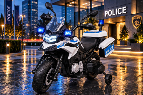 Mașinuțe electrice 12V - Motocicletă Electrică Poliție BMW F850 12V – Roată Ajutătoare, Girofar LED | 3-5 Ani