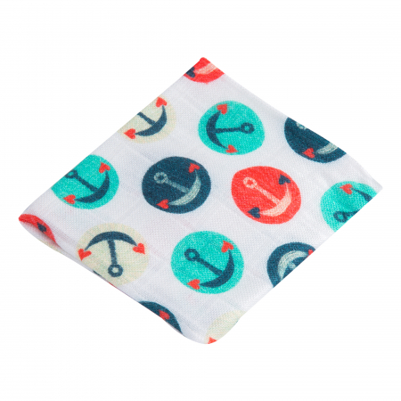 Jucarii educative - Danpol-Muselina din fibra de bambus organic, Scutec multifunctional, Ancora, 35 x 30 cm