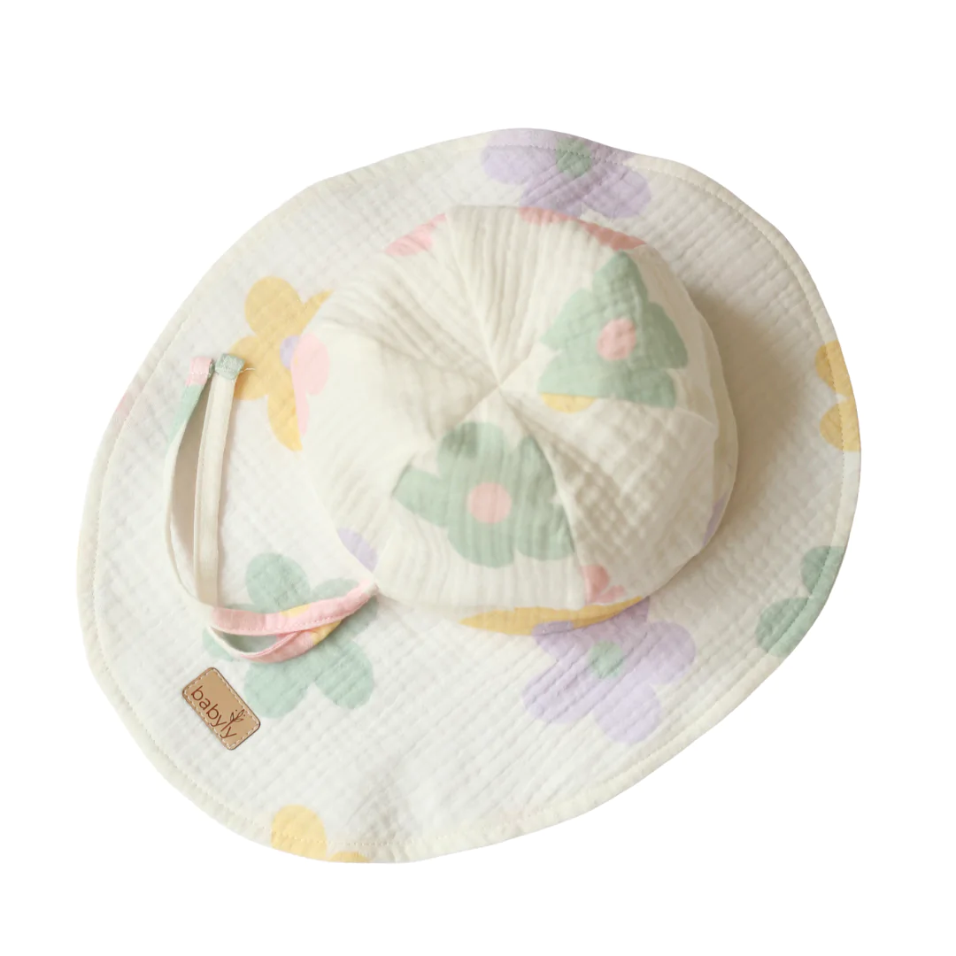 Costum de baie - Pălărie de soare, ajustabila, 0-3 ani (45-53 cm), muselina, Vintage