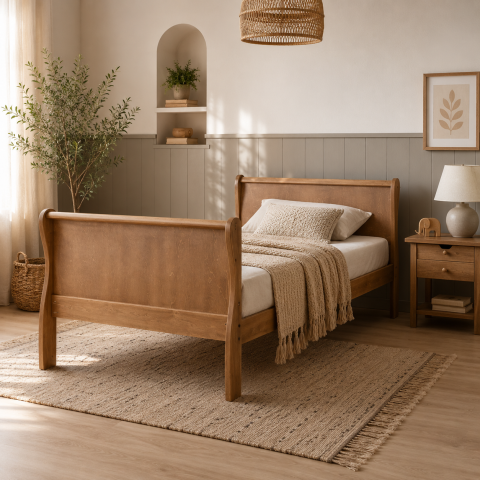 Patuturi copii - Pat Copii din Lemn Masiv Noble Adult Bed 200x90 Vintage | Woodies Safe Dreams