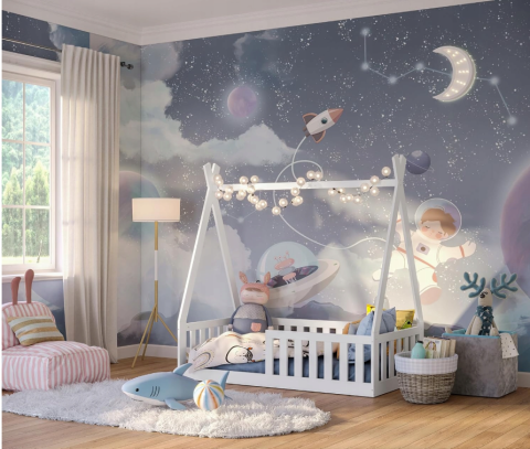 Pat Copii TIPI 140x70cm Alb din Lemn Masiv de Pin – Design Scandinav Căsuță, Montaj Direct pe Podea, cu Somieră | Sarcină Max 110kg [1]
