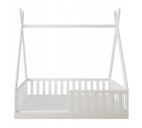 Pat Copii TIPI 140x70cm Alb din Lemn Masiv de Pin – Design Scandinav Căsuță, Montaj Direct pe Podea, cu Somieră | Sarcină Max 110kg [6]