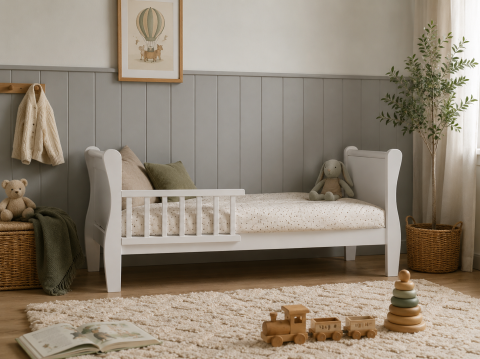 Patuturi copii - Pat din lemn masiv pentru Junior Noble Alb 160 × 80 cm