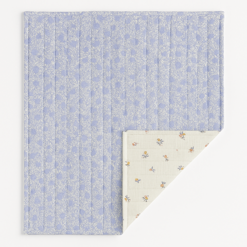 Păturică bebeluș handmade matlasată din muselina premium cu fata dubla – Zomea Ecru Blue, 135x100 cm [2]