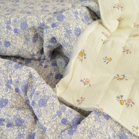 Păturică bebeluș handmade matlasată din muselina premium cu fata dubla – Zomea Ecru Blue, 135x100 cm [1]