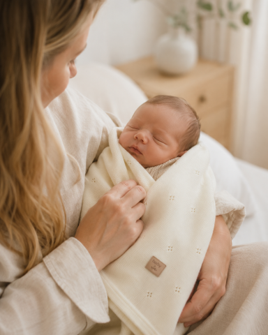 Paturici - Păturică Premium din Lână Merino Certificată BabyLy – Ivory, 75×100 cm, Antialergică, Termoreglantă, Handmade Polonia | Nou-Născut+