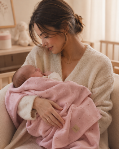 Paturici - Păturică Premium din Lână Merino Certificată BabyLy – Roz Pudrat, 75×100 cm, Antialergică, Termoreglantă, Handmade Polonia | Nou-Născut+