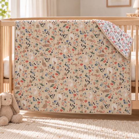 Paturici - Păturică Premium pentru Bebeluși, Matlasată din Bumbac – Cute Farm, Față Dublă, 75×100 cm