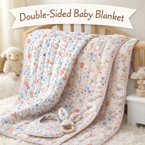 Păturică Premium pentru Bebeluși, Matlasată din Bumbac – Cute Farm, Față Dublă, 75×100 cm [3]