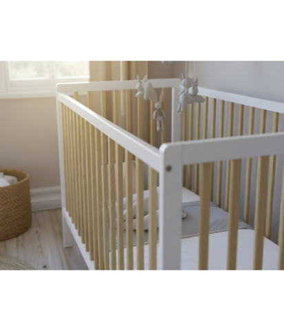 Pătuț 2 în 1 LUMI alb-natur 120x60 cm din Lemn, 3 niveluri somieră, Trepte detașabile + Barieră transformare [7]