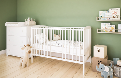 Pătuț 2 în 1 Pure alb 120x60 cm din Lemn, 3 niveluri somieră, Trepte detașabile + Barieră transformare [9]