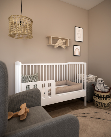 Pătuț 2 în 1 Pure alb 120x60 cm din Lemn, 3 niveluri somieră, Trepte detașabile + Barieră transformare [3]