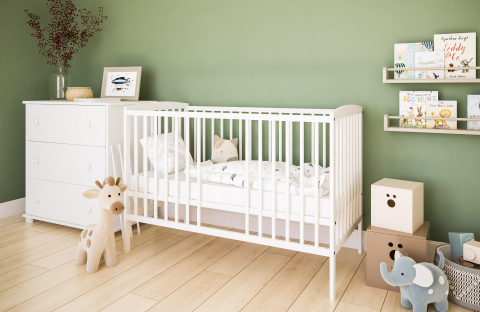 Pătuț 2 în 1 Pure alb 120x60 cm din Lemn, 3 niveluri somieră, Trepte detașabile + Barieră transformare [8]