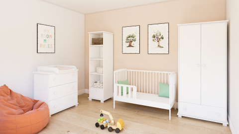 Pătuț 2 în 1 Pure alb 120x60 cm din Lemn, 3 niveluri somieră, Trepte detașabile + Barieră transformare [13]