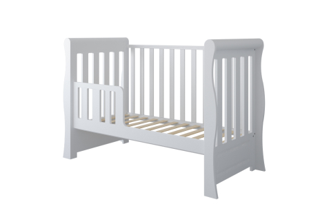 Pătuț 2 în 1 Megan alb 120x60 cm din Lemn, 3 niveluri somieră, Trepte detașabile + Barieră transformare + Sertar integrat [7]