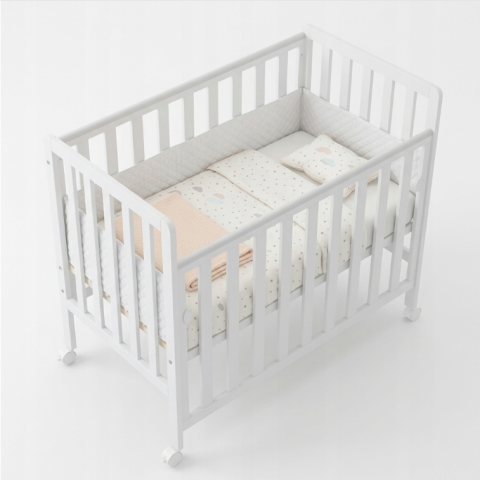 Pătuț Atașabil Co-Sleeper BAMBI 100x50cm Alb din Lemn – Laterală Culisantă, Roți cu Blocare, Somieră Reglabilă 3 Poziții | EN 716-1, Max 15kg [7]