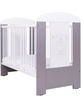 Patuturi lemn 120x60 cm - Patut bebe cu inaltime reglabila a saltelei, Ursulet si Fluturas, Argintiu, 120x60 cm
