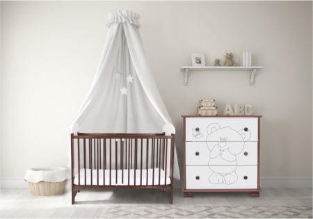 Patut bebe cu inaltime reglabila a saltelei, Ursulet si Fluturas, Wenge, 120x60 cm [5]